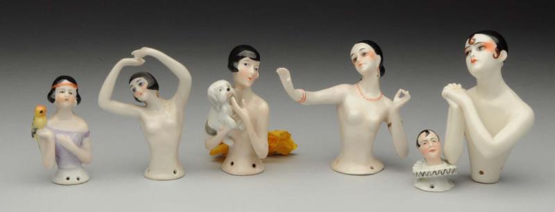 Appraisal: Lot Of Porcelain Half Dolls Pierrot head flapper lady with