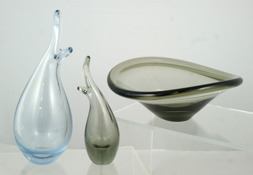 Appraisal: Holmegaard Smoky Art Glass pcs one bowl and bud vases