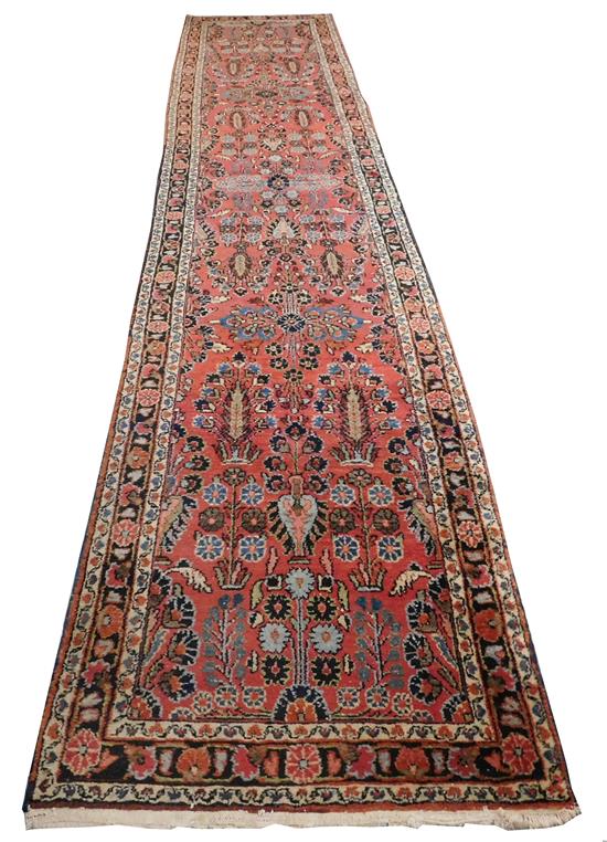 Appraisal: RUG Semi-Antique Persian Hamadan runner red ground foliate and wheat