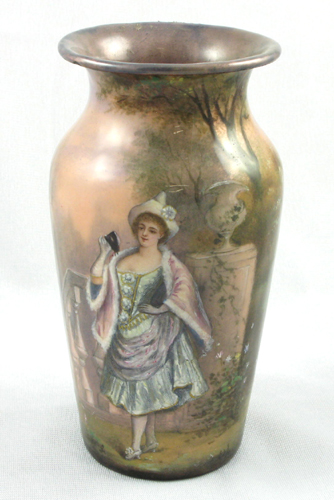 Appraisal: FRENCH ENAMEL ON COPPER VASE The hand enameled landscape having