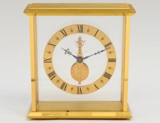 Appraisal: LE COULTRE BRONZE AND GLASS DESK CLOCK Swiss Height