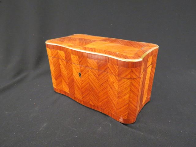 Appraisal: French Tea Caddy Box fine marquetry woodwork locking music box