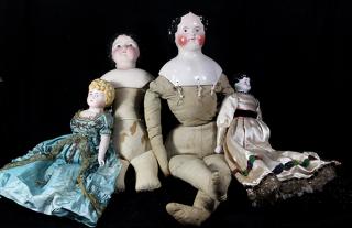 Appraisal: lot of Victorian China Head dolls including high brow flat