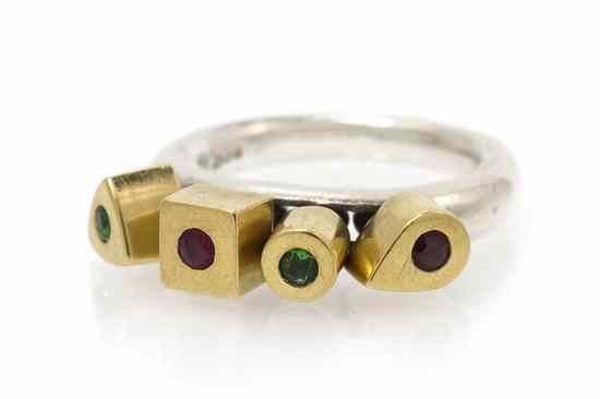 Appraisal: A Sterling Silver Yellow Gold Tsavorite and Ruby Ring containing