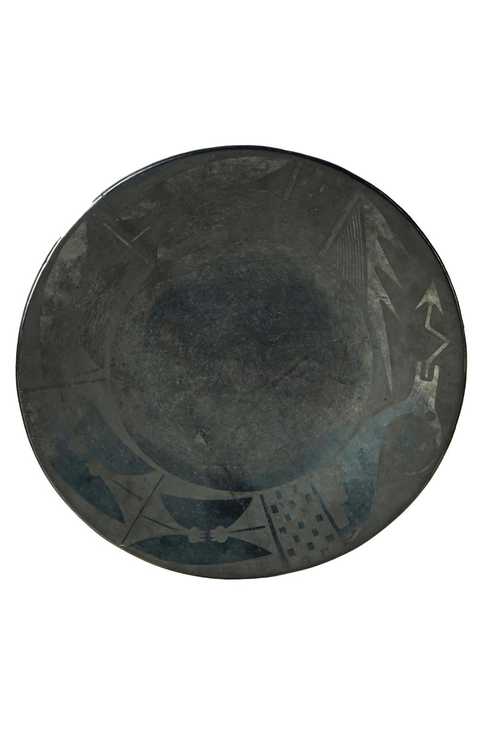 Appraisal: MARIA JULIAN SAN ILDEFONSO BLACKWARE CHARGERsigned Marie Julian to underside