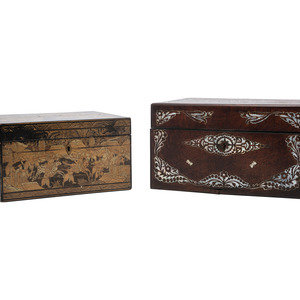 Appraisal: A Lacquer Tea Caddy and a Rosewood Toiletry Box Late