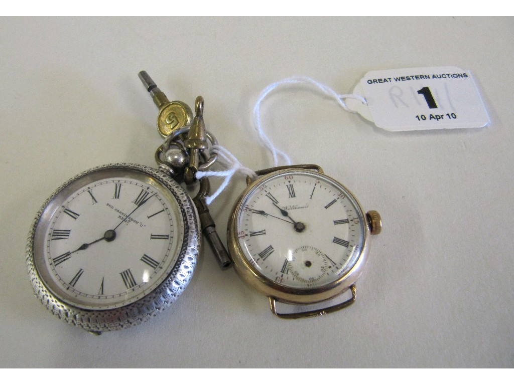 Appraisal: Lot comprising silver fob watch and a 's rolled gold