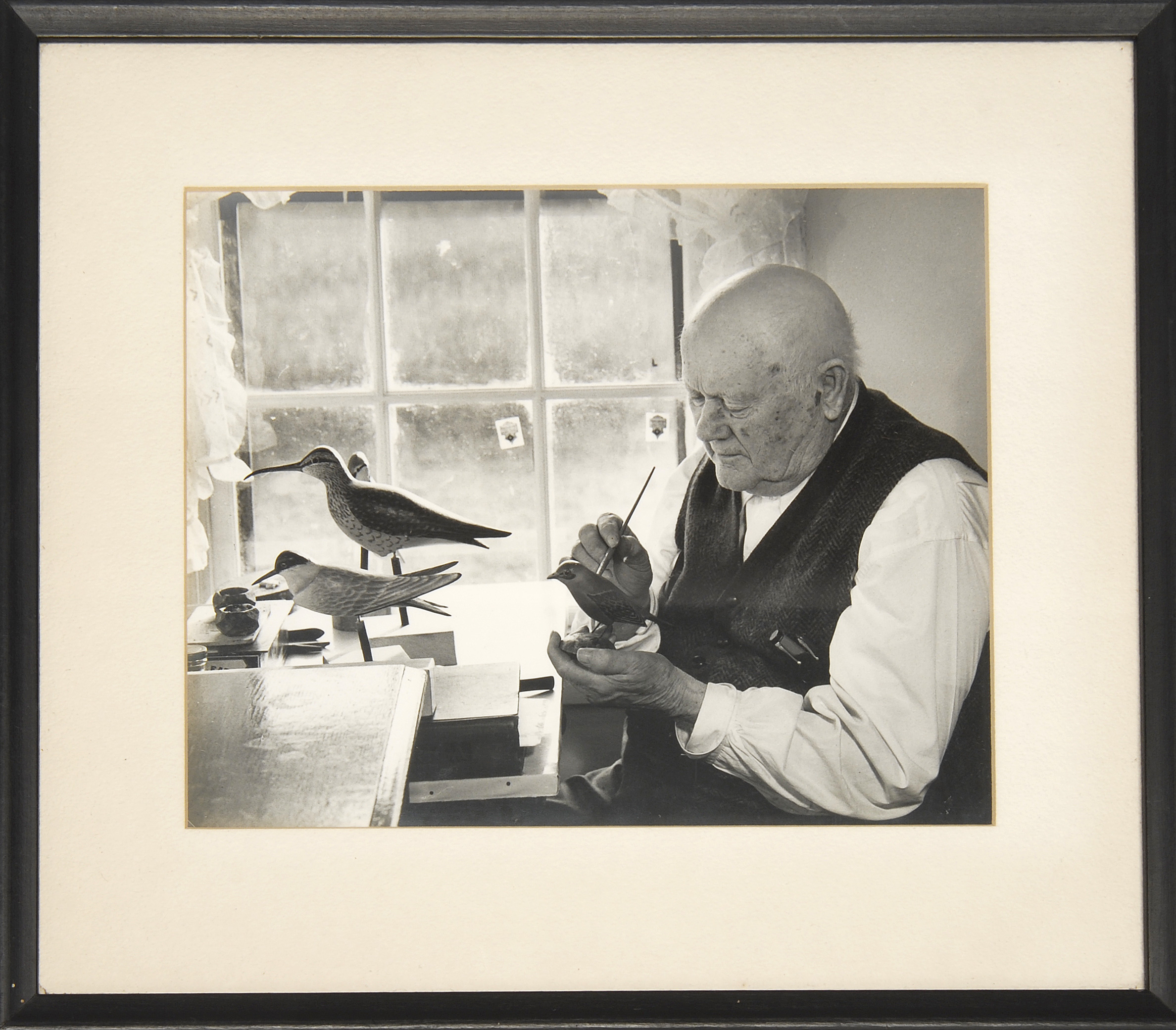 Appraisal: FRAMED BLACK AND WHITE PHOTOGRAPH Depicts Elmer Crowell painting a