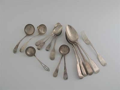 Appraisal: Miscellaneous flatware four various fiddle tablespoon three modern sauce ladles