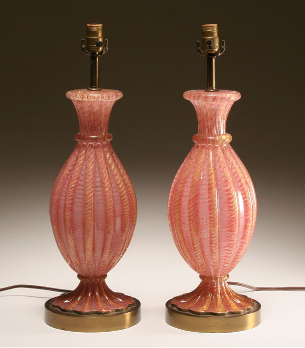 Appraisal: Barovier Toso cordonato d'oro art glass lamps Pink and gold