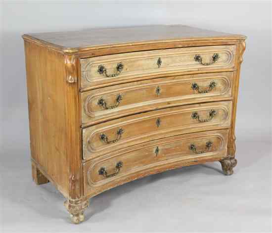 Appraisal: A French provincial inverted bowfront pine chest lacking superstructure ft