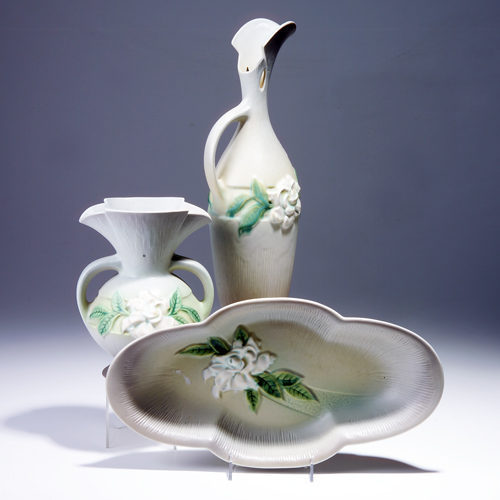 Appraisal: Three WELLER gray Gardenia pieces to include a tall ewer