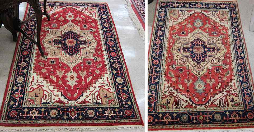 Appraisal: TWO SIMILAR HAND KNOTTED ORIENTAL AREA RUGS Persian Heriz design