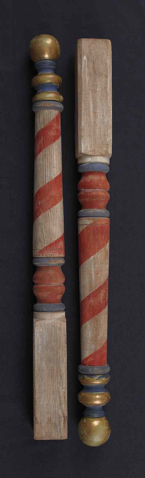 Appraisal: Pair of painted oak barber poles early th c l