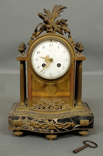 Appraisal: - Fine French brass and marble mantel clock with ormolu