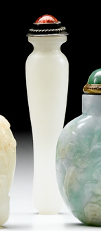 Appraisal: Unusual Chinese white jade snuff bottle Of long cylindrical form