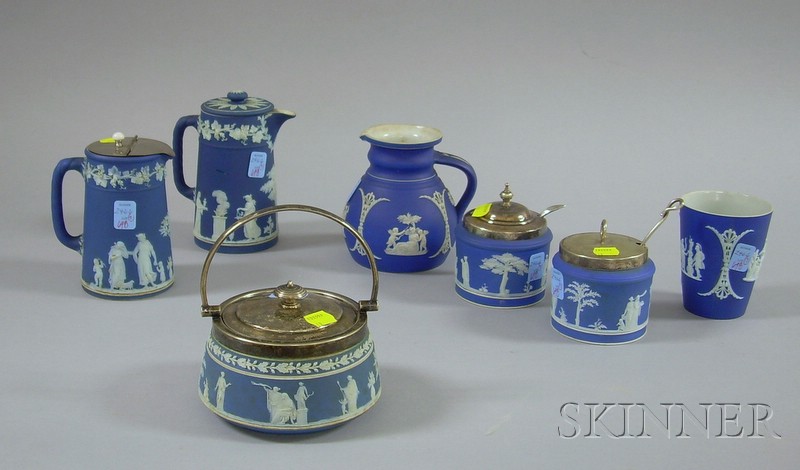 Appraisal: Seven Wedgwood Dark Blue Jasper Dip Items a beaker two