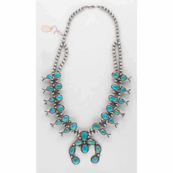 Appraisal: Navajo Squash Blossom Necklace with Turquoise Collected by Virginia Doneghy