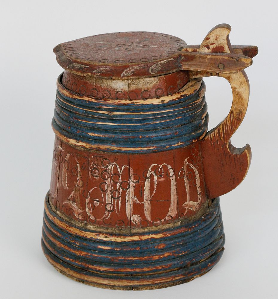 Appraisal: Swedish Painted Wood Tankard circa Swedish Painted Wood Tankard circa