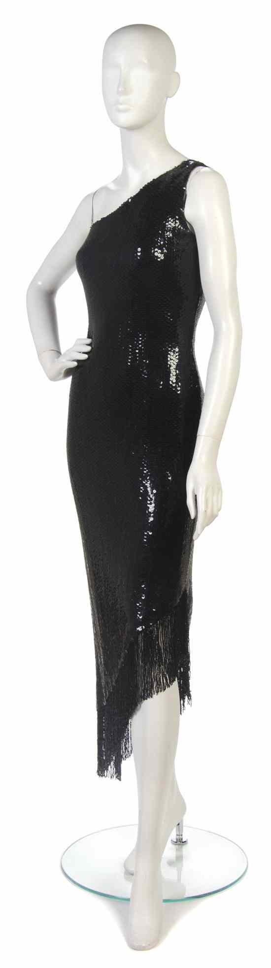 Appraisal: A Bill Blass Black Sequin Cocktail Dress asymmetric with a