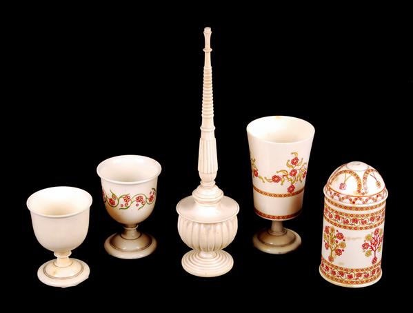 Appraisal: An Indian ivory part toilet or dressing table set th