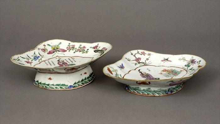 Appraisal: Two Chinese Famille Rose Porcelain Lobed Stands to x to