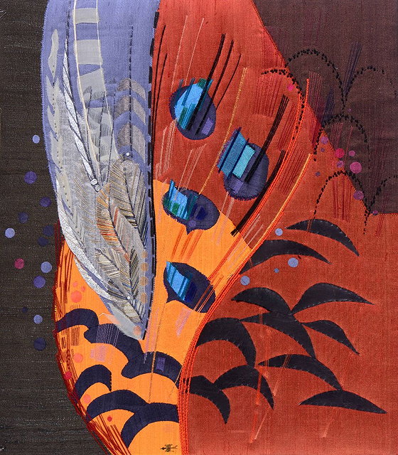 Appraisal: Alison Taylor British - Pheasant's wing feathers mixed media fabrics