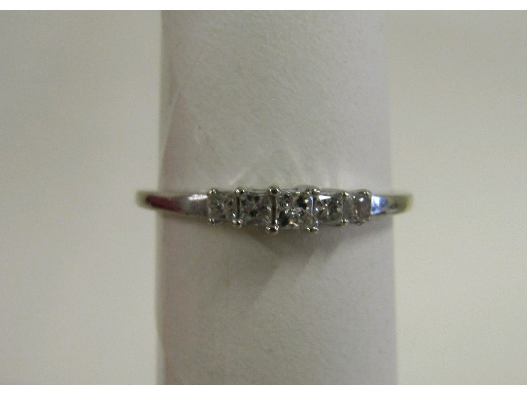 Appraisal: White gold princess cut diamond five stone ring