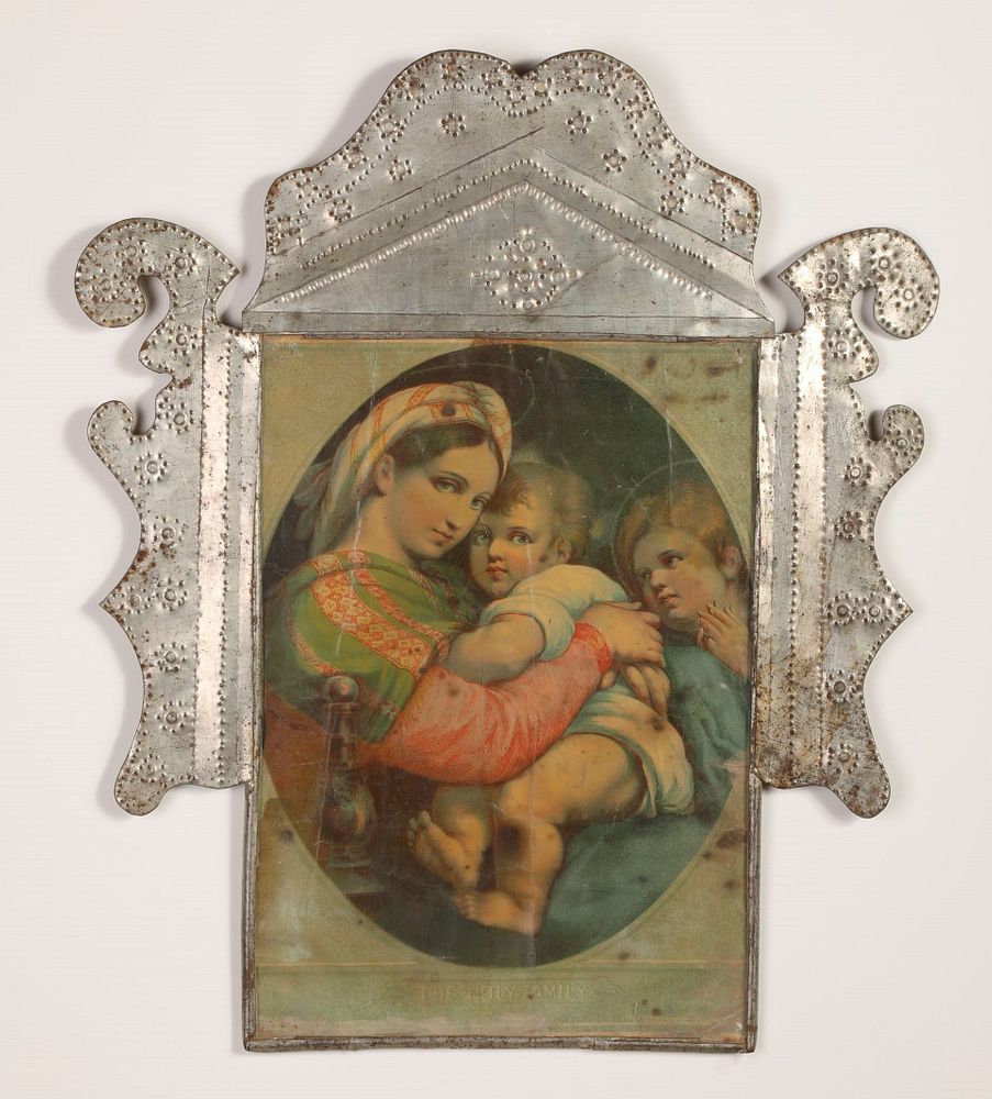 Appraisal: Tin Frame with Colorful Devotional Print ca Attributed to Isleta