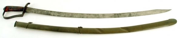 Appraisal: Massive European cavalry saber with iron grips leather wrapped handle