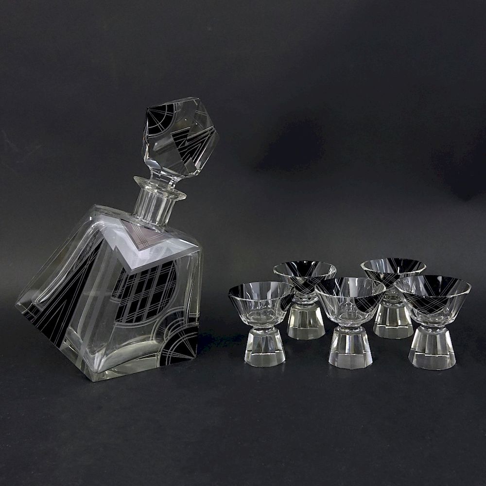 Appraisal: Karl Palda Art Deco Crystal Decanter Set Czech Art Deco