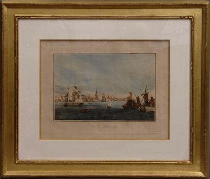 Appraisal: FRENCH SCHOOL VUE DE PHILADELPHIE Hand-colored engraving by Garneray matted