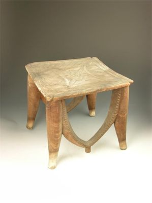 Appraisal: An African square stool the top carved geometric designs in