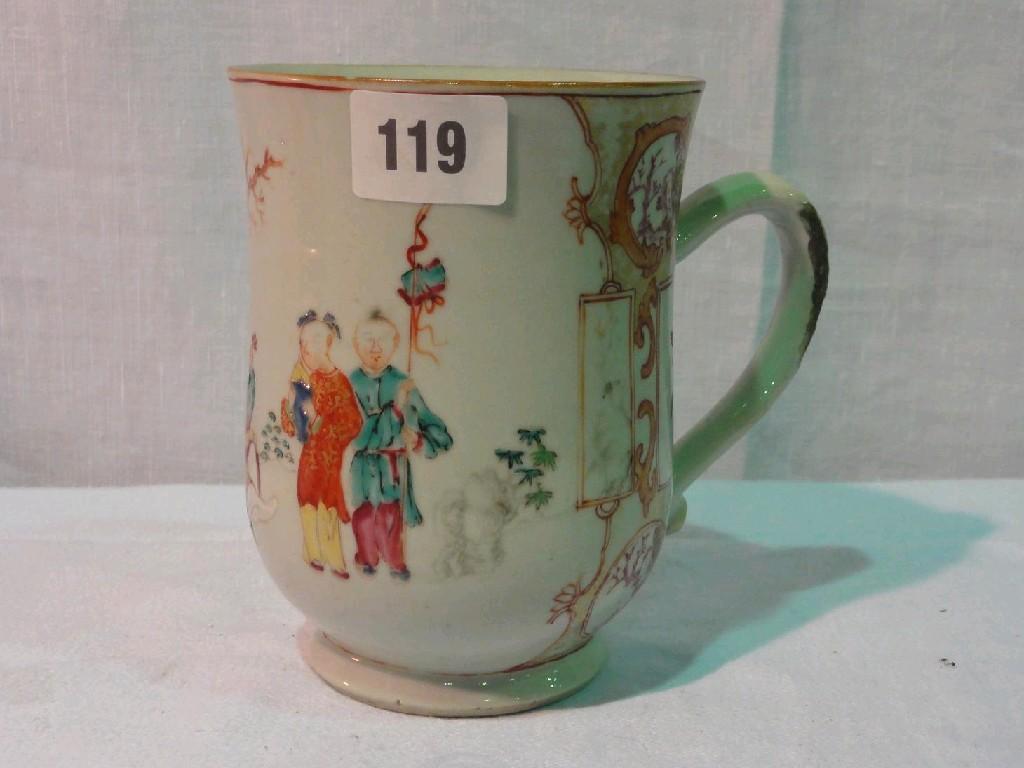 Appraisal: An early th century tankard with polychrome painted decoration of