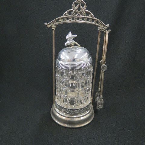 Appraisal: Victorian Silverplate Pickle Castor with tongs pattern glass insert