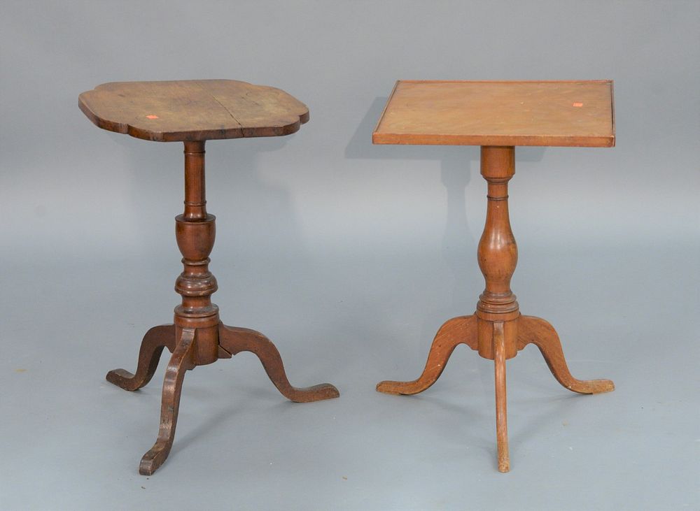 Appraisal: Two Cherry Candle Stands one with square top height inches