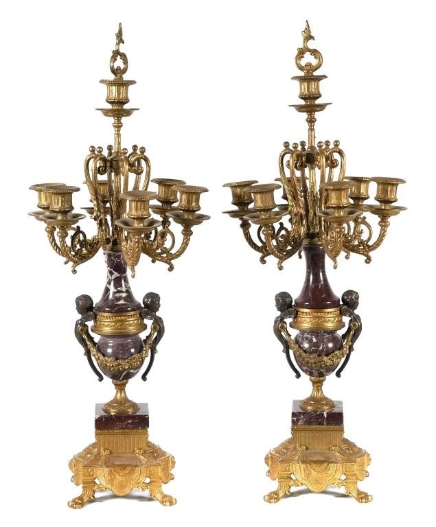 Appraisal: Two large brass and marble candelabras made of brass and