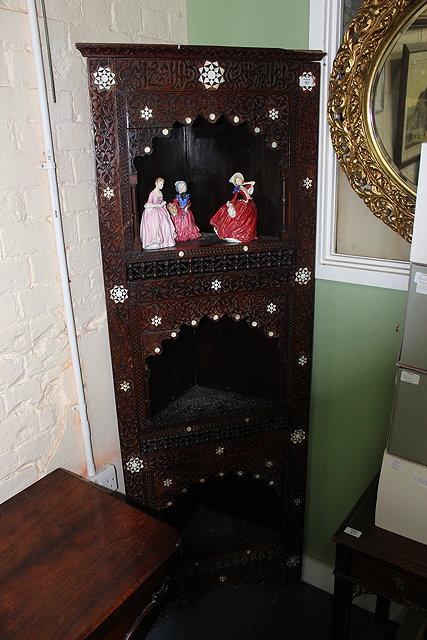 Appraisal: A LATE TH CENTURY MOORISH HARDWOOD THREE TIER CORNER SHELF