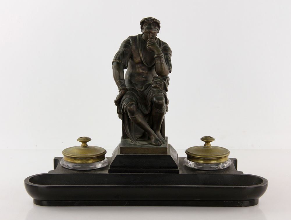 Appraisal: - th C Classical Bronze Inkwell th century classical inkwell