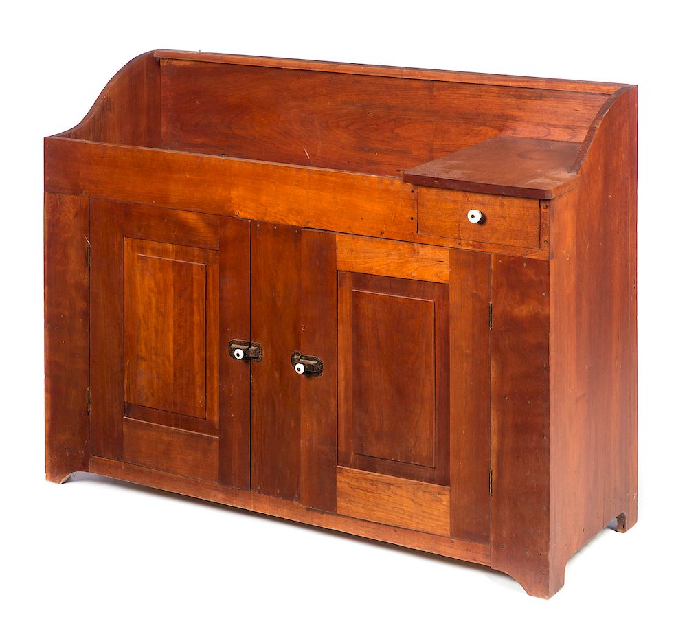 Appraisal: Walnut and Poplar Primitive Dry Sink Cupboard Cherry and Pulpier