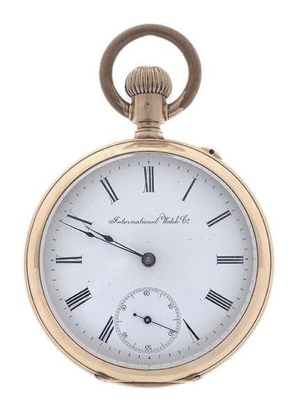 Appraisal: AN INTERNATIONAL WATCH COMPANY OPEN FACED POCKETWATCH crown wind movement