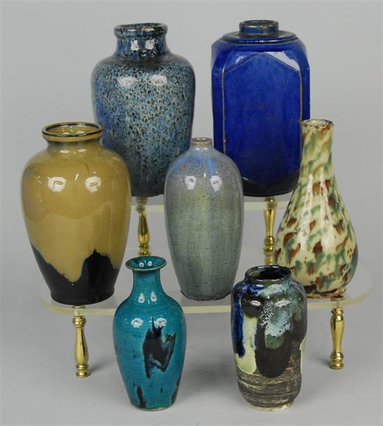 Appraisal: COLLECTION OF SEVEN GLAZED VASES of varying forms height of