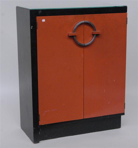 Appraisal: DECO STYLE TWO DOOR CABINET Ebonized with red lacquered doors