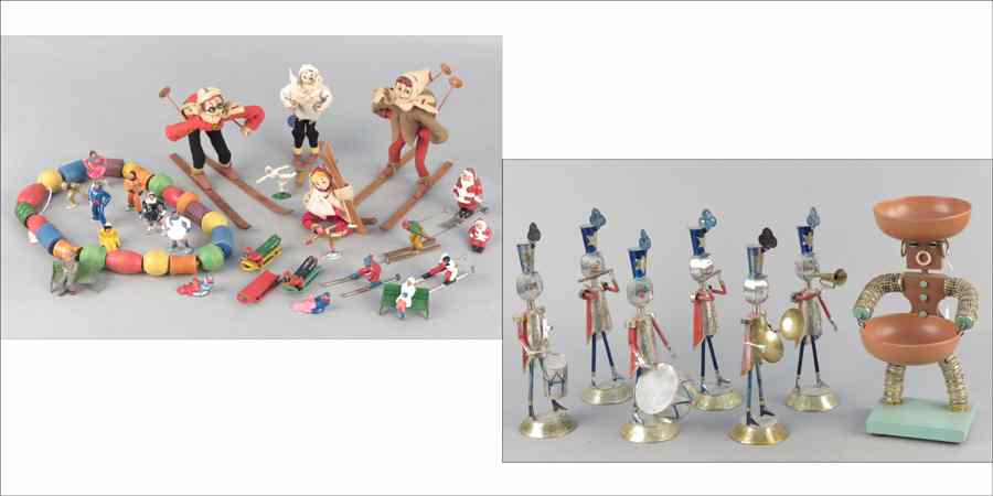 Appraisal: COLLECTION OF BARCLAY LEAD SKIER TOYS Together with four Napco