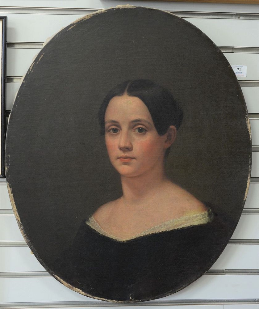 Appraisal: Gray oil on canvas oval portrait of a young woman