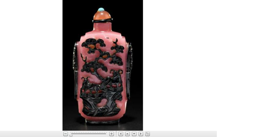 Appraisal: Good Chinese black on pink glass snuff bottle th century