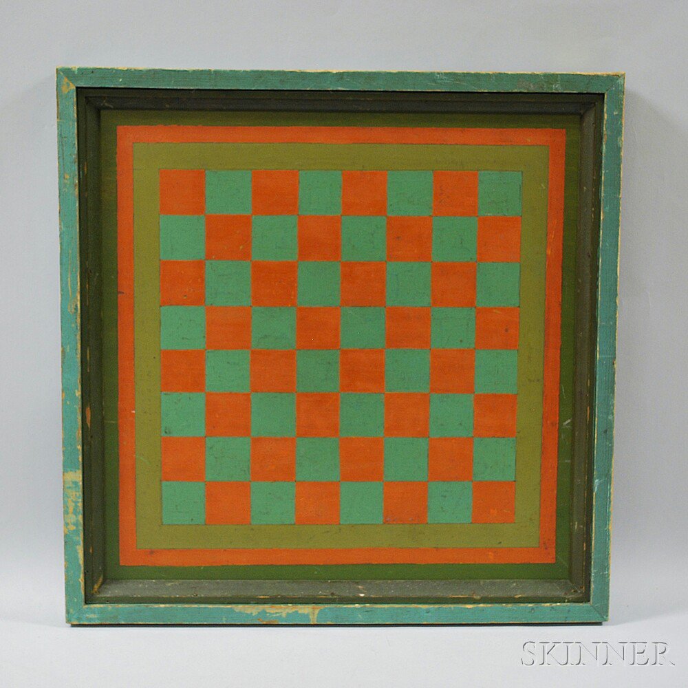 Appraisal: Painted Pine Game Board th th century the checkerboard painted