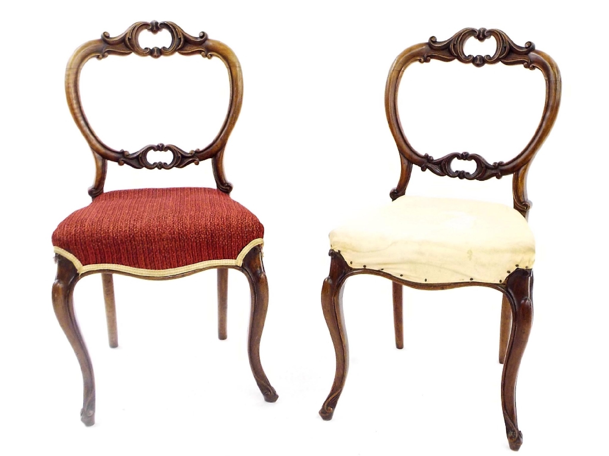 Appraisal: Pair of Victorian walnut balloon back dining chairs with stuffover