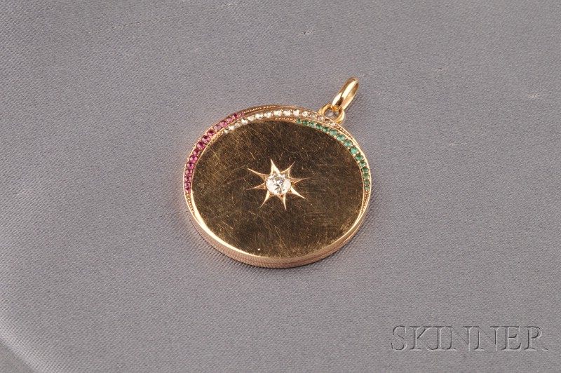 Appraisal: Antique kt Gold and Gem-set Pendant Locket star-set with an