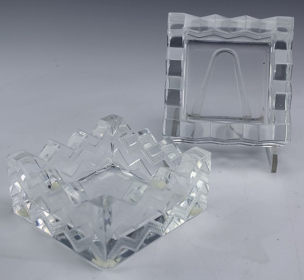 Appraisal: Lalique French Crystal PAIR Soudan Chevron Dishes Pair of Art